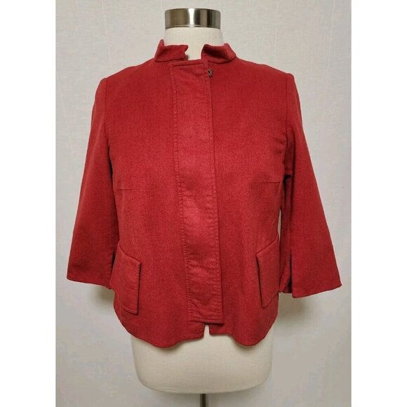Akris Punto Womens Red Orange Wool Crop Jacket Size 12 - Picture 1 of 6